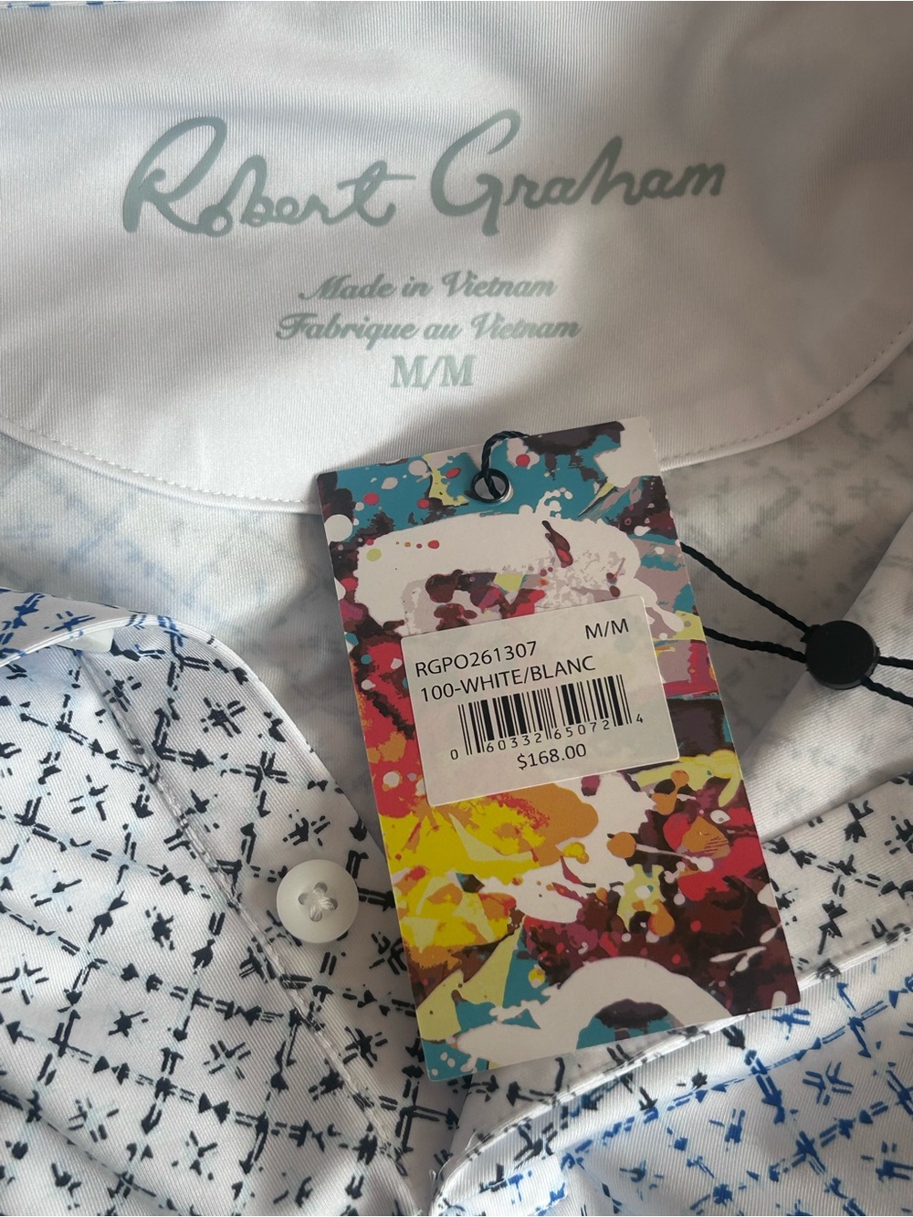 Robert Graham Performance Polo White Blue Black - Picture 4 of 6